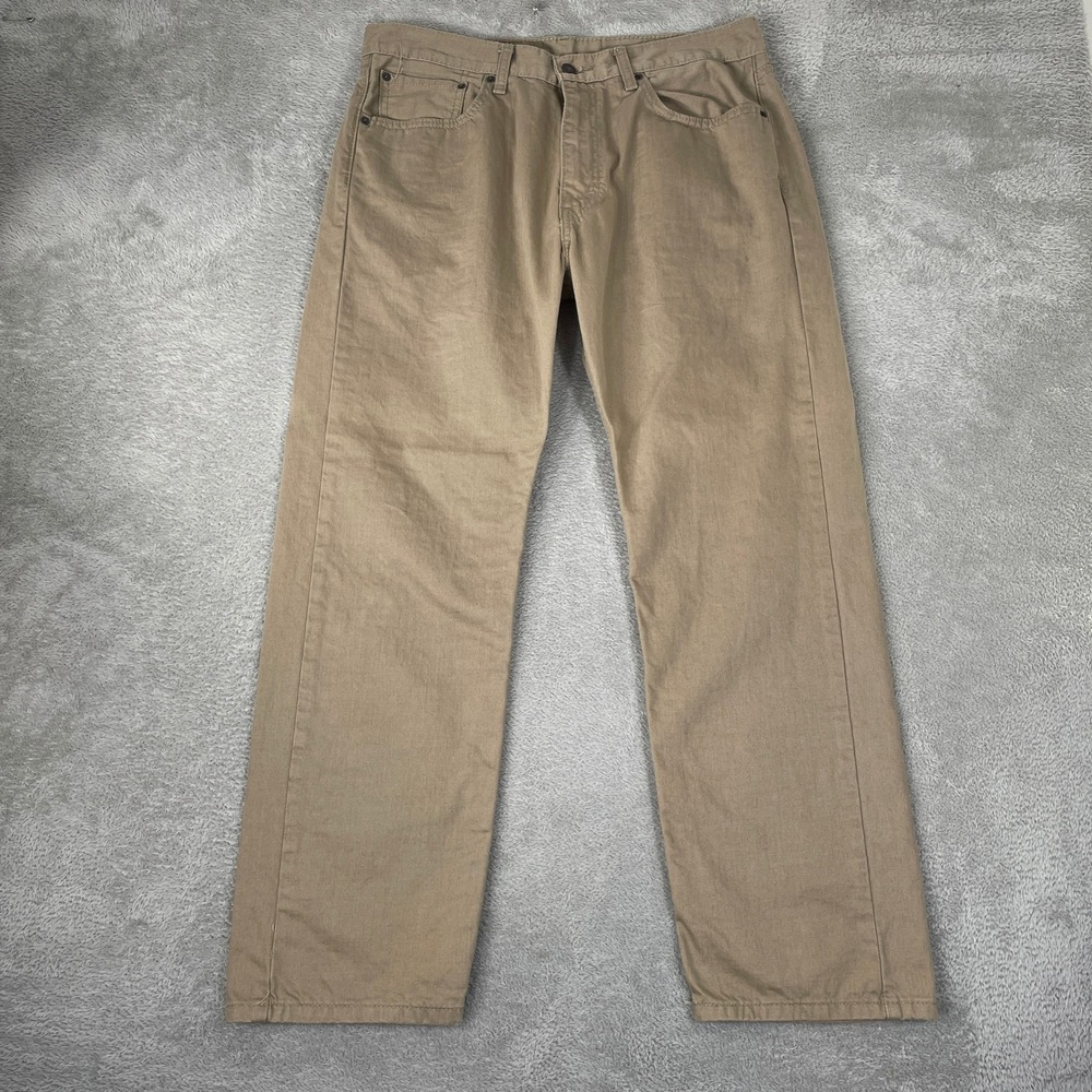 Levi's 505 Pants Mens 36x30 Khaki Tan Regular Fit Straight Leg Cotton Twill